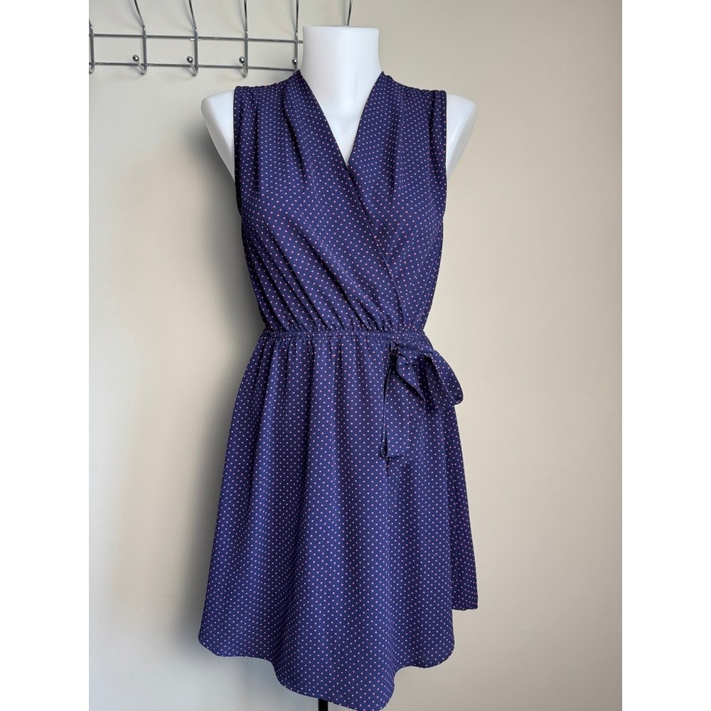 Monteau Polka Dot Sleeveless Faux Wrap Fit & Flare Mini Dress Medium Tie Accent